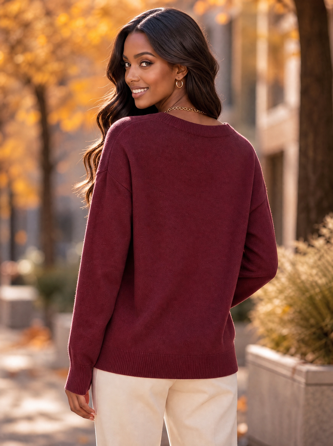 “IVY” Premium Floral Applique Crew Neck Jumper burgundy