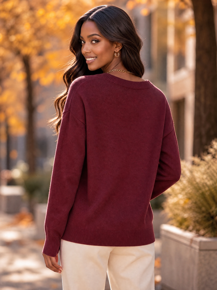 “IVY” Premium Floral Applique Crew Neck Jumper burgundy