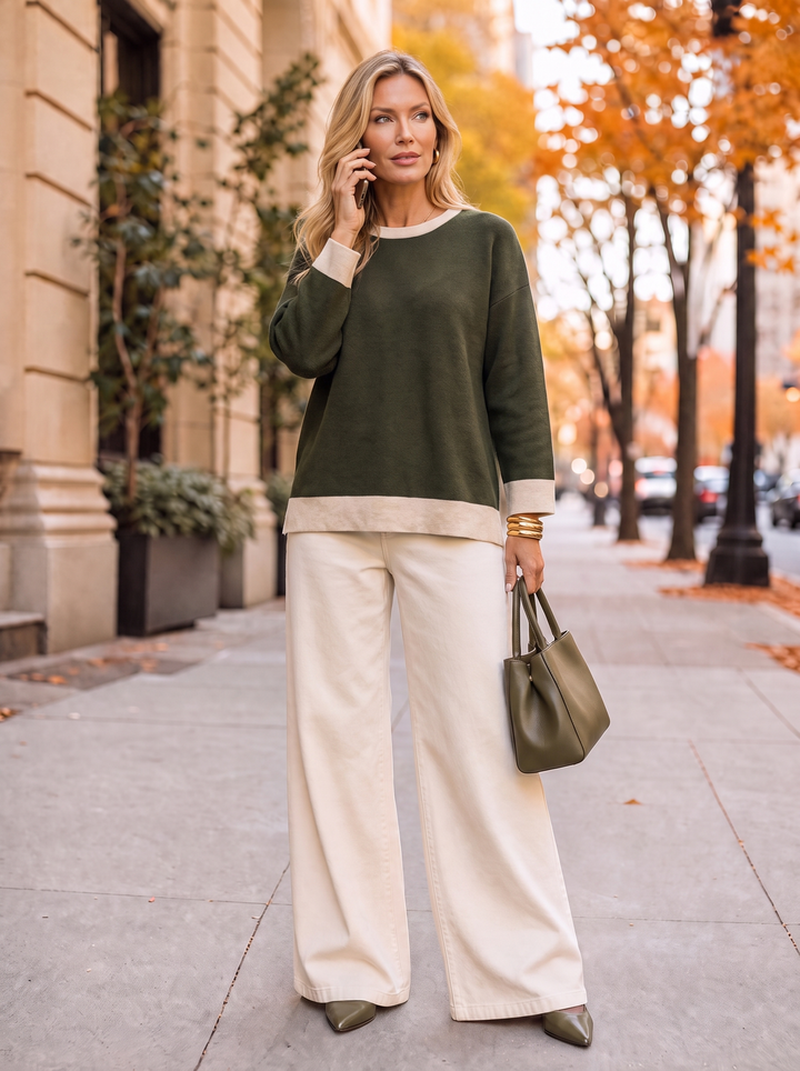 “WHITNEY” Premium Contrast Trim Crew Neck Jumper green