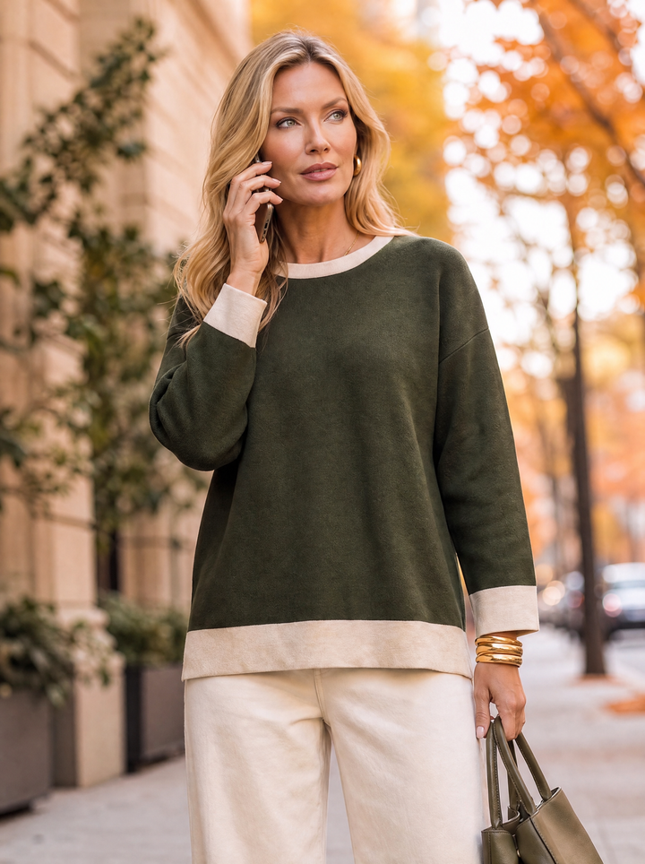 “WHITNEY” Premium Contrast Trim Crew Neck Jumper green