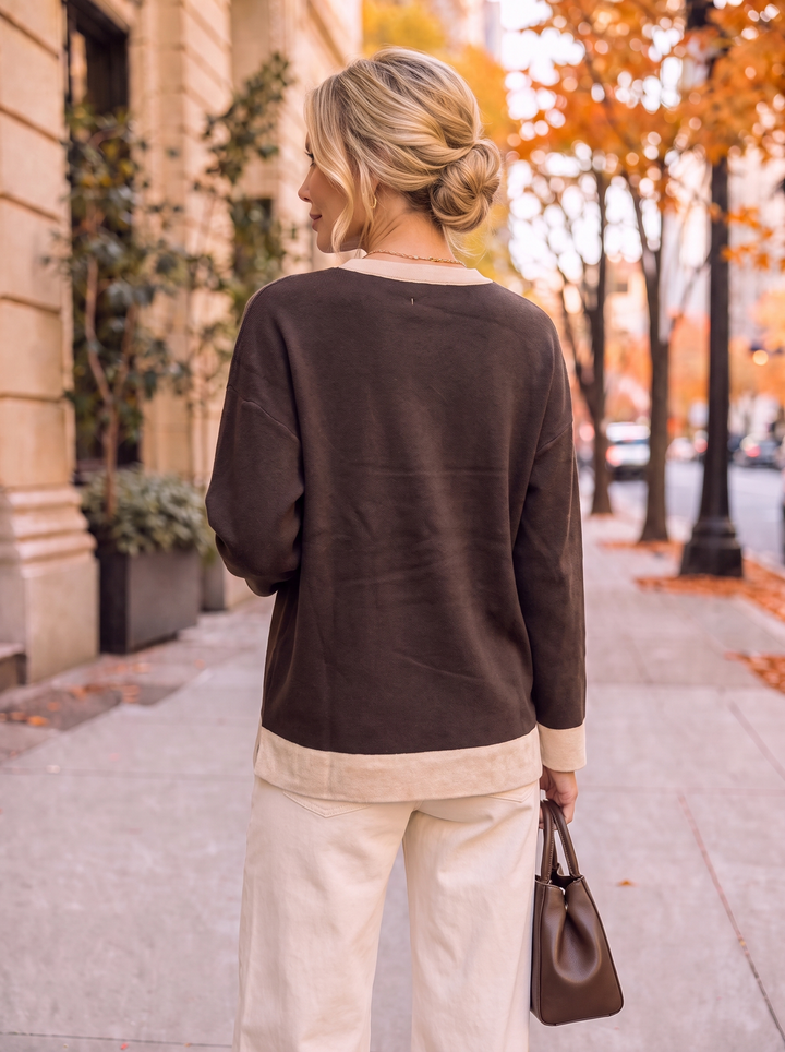 “WHITNEY” Premium Contrast Trim Crew Neck Jumper chocolate