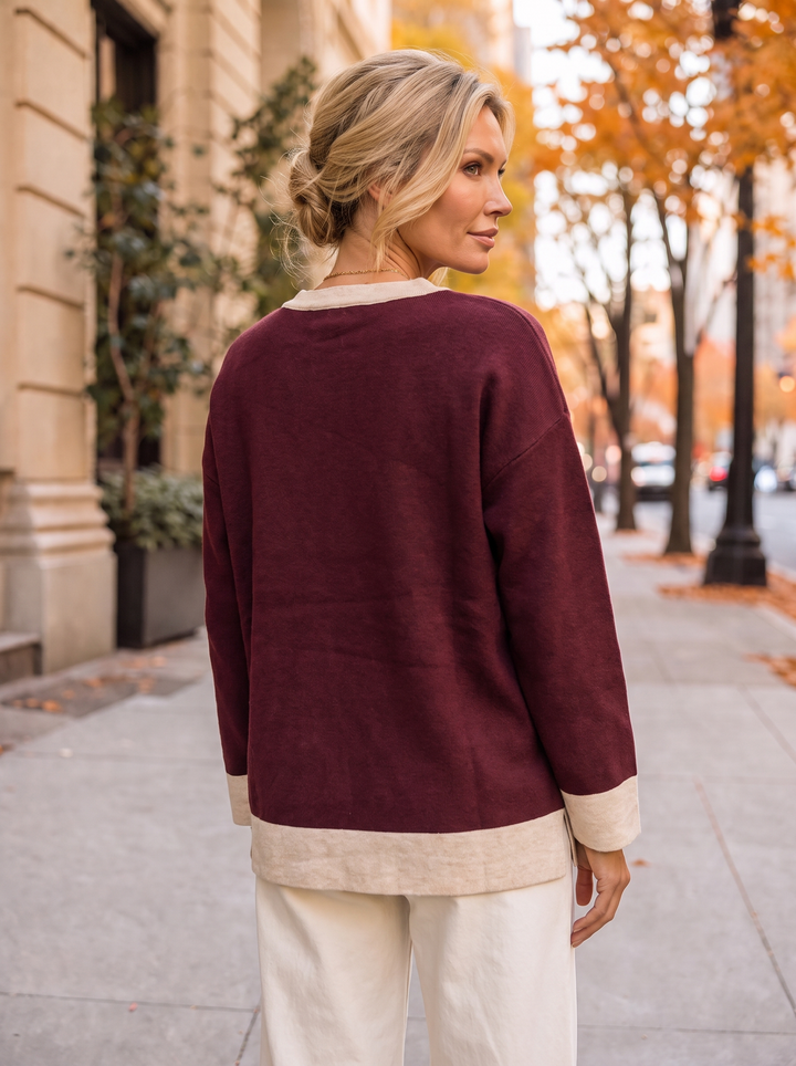 “WHITNEY” Premium Contrast Trim Crew Neck Jumper burgundy