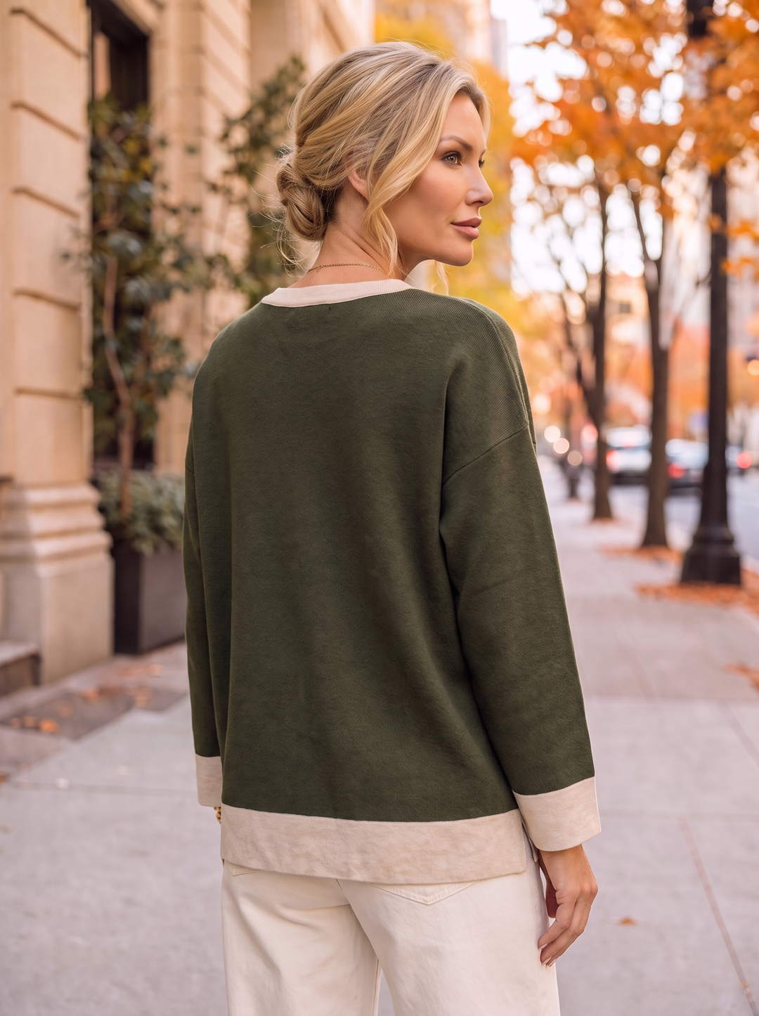 “WHITNEY” Premium Contrast Trim Crew Neck Jumper green
