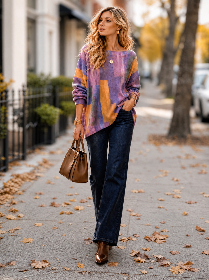 “MAGNOLIA” Curve Soft Knit Abstract Print Jumper purple