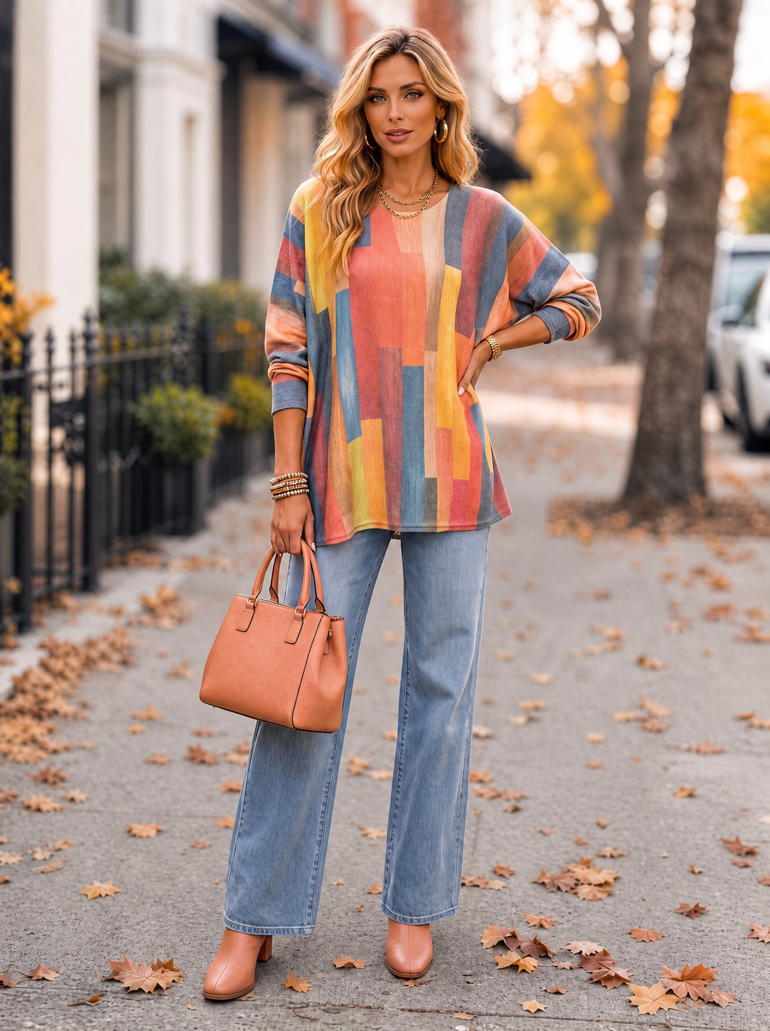 “MAGNOLIA” Curve Soft Knit Abstract Print Jumper coral