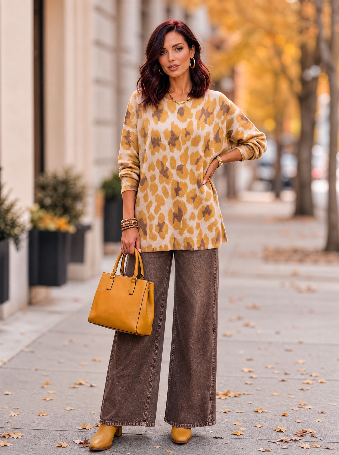 “MAGNOLIA” Curve Soft Knit Animal Print Jumper mustard