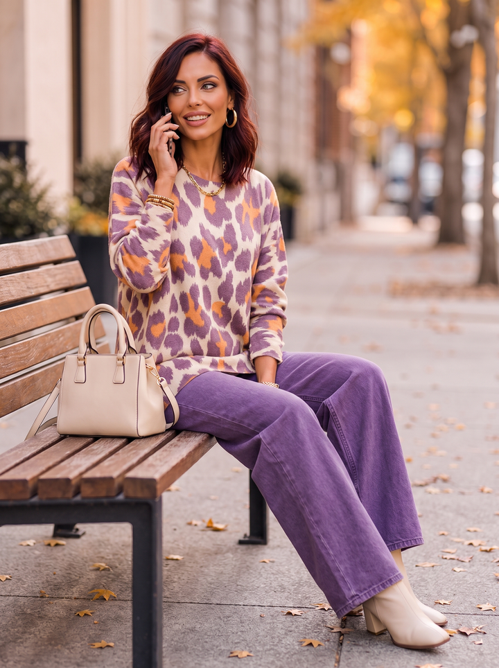 “MAGNOLIA” Curve Soft Knit Animal Print Jumper purple