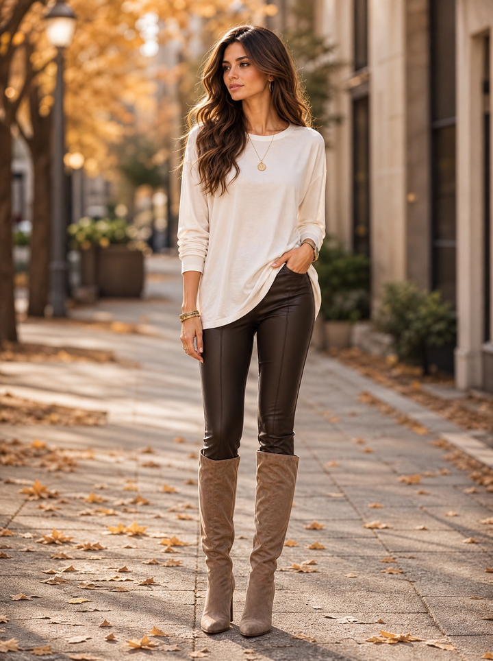 “HELEN” Relaxed Fit “MAGIC” Long Sleeve Jersey Top winter white