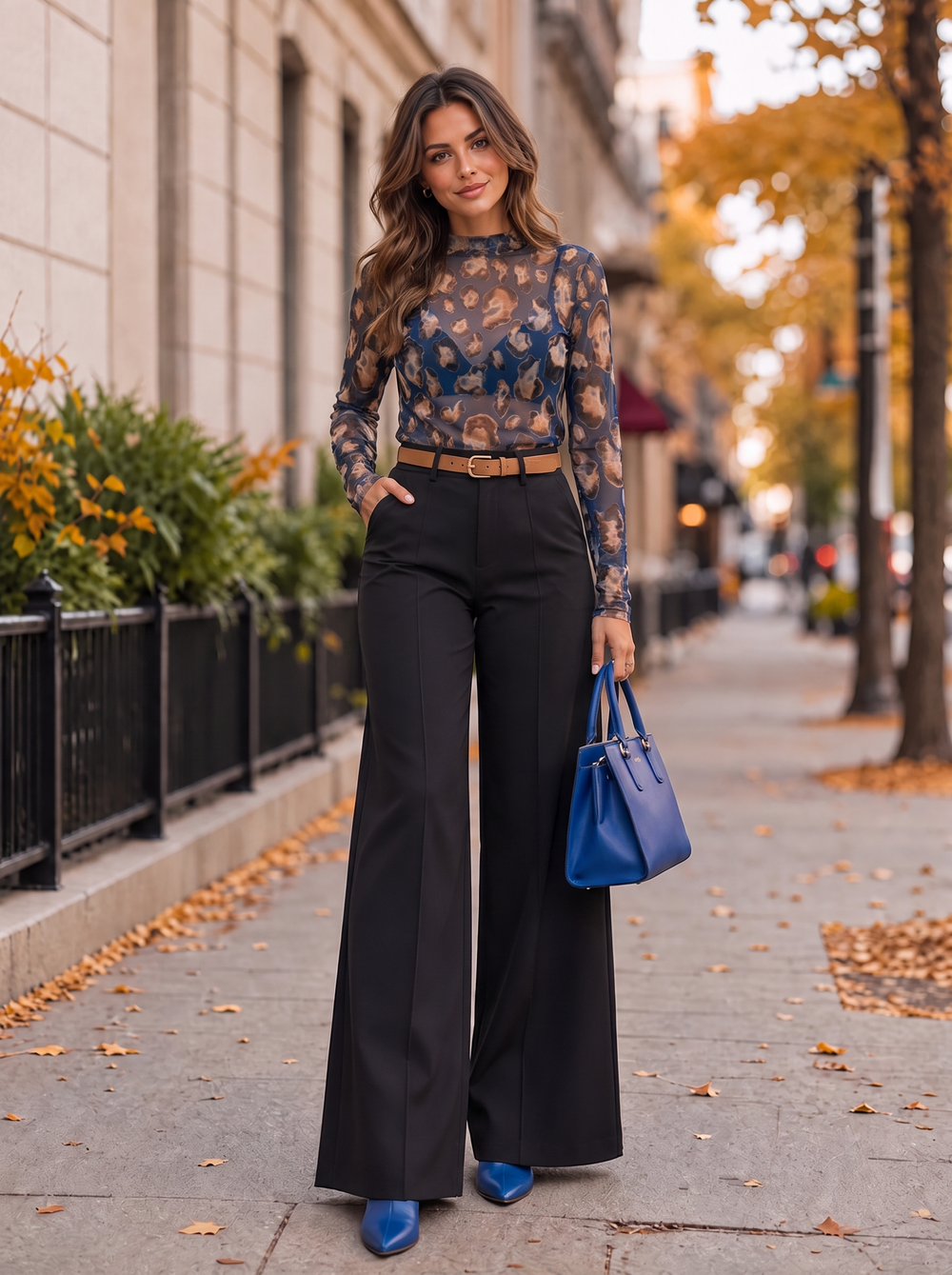 “MONIQUE” Leopard Print Mesh Top navy