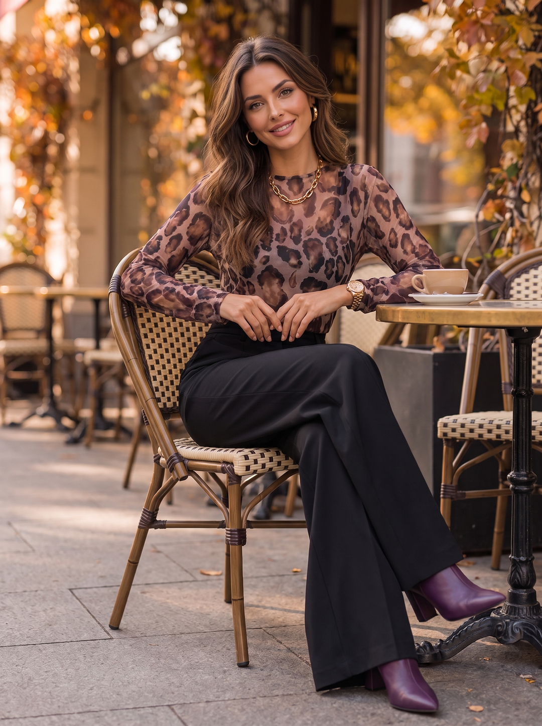 “MONIQUE” Leopard Print Mesh Top plum