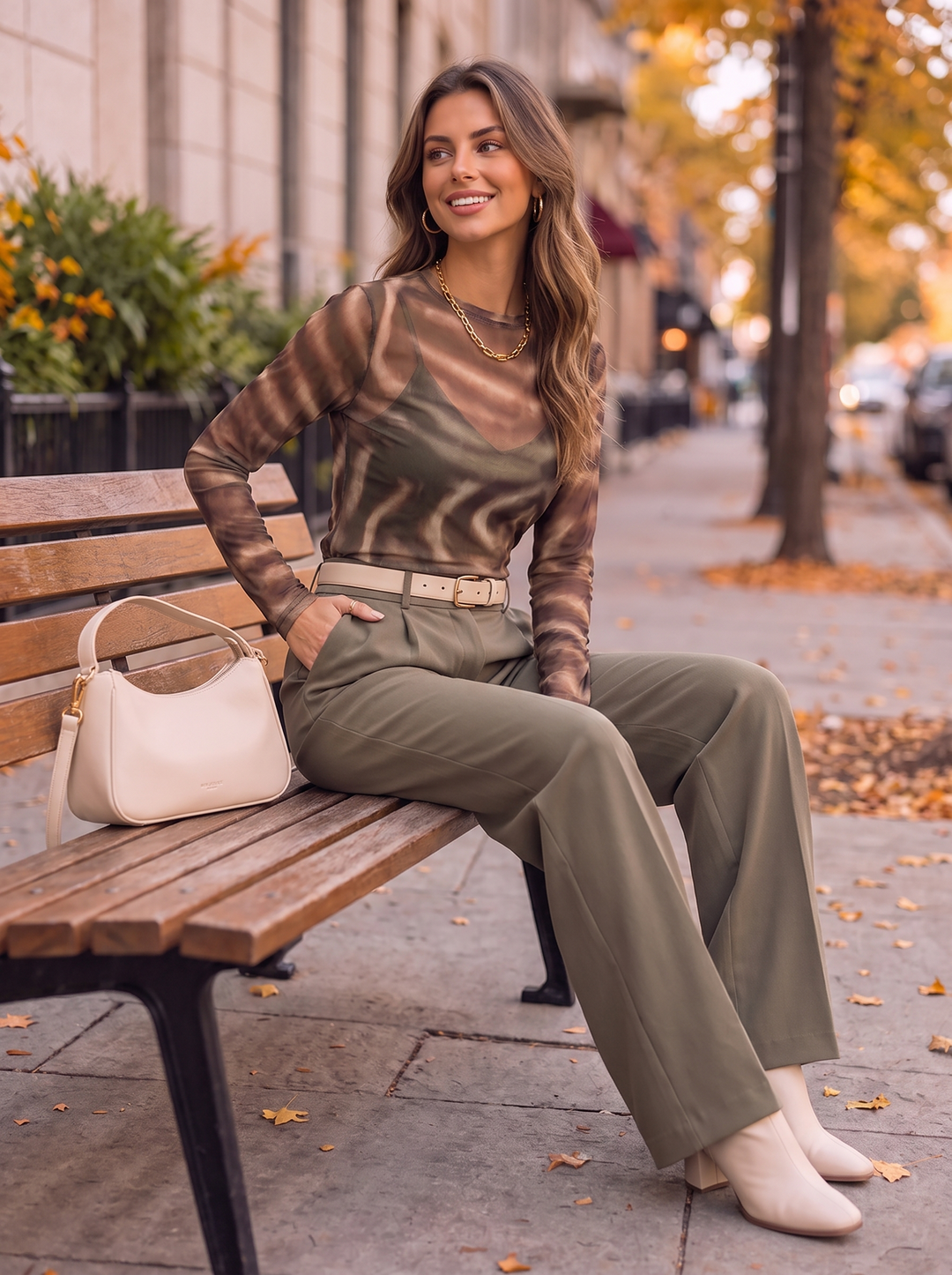 “MONIQUE” Zebra Print Mesh Top khaki green