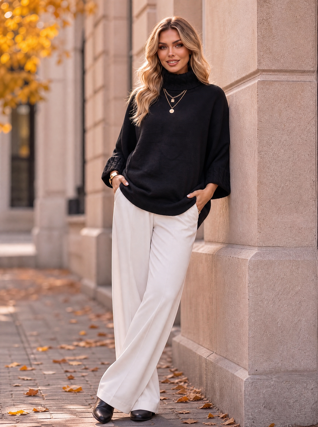 “NALA” Cable Detail Roll Neck Jumper Relaxed Fit black