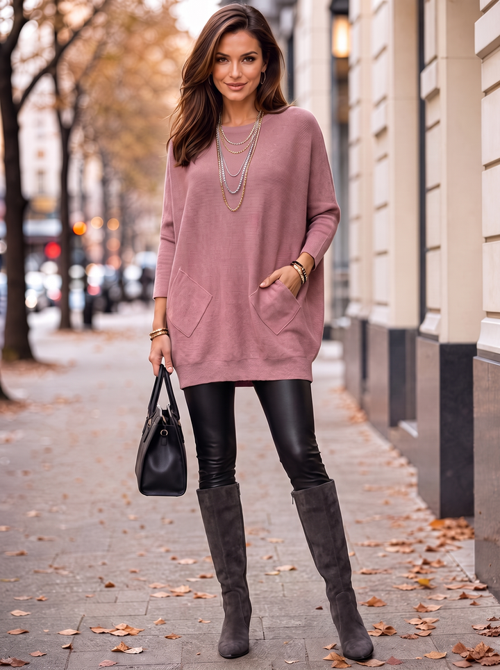 “MOLLY” Soft Relaxed Fit Pocket Jumper With Braid Back PINK