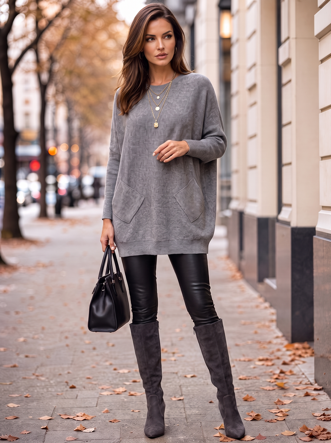 “MOLLY” Soft Relaxed Fit Pocket Jumper With Braid Back GREY