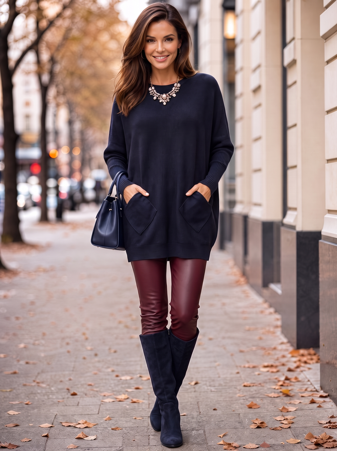 “MOLLY” Soft Relaxed Fit Pocket Jumper With Braid Back NAVY