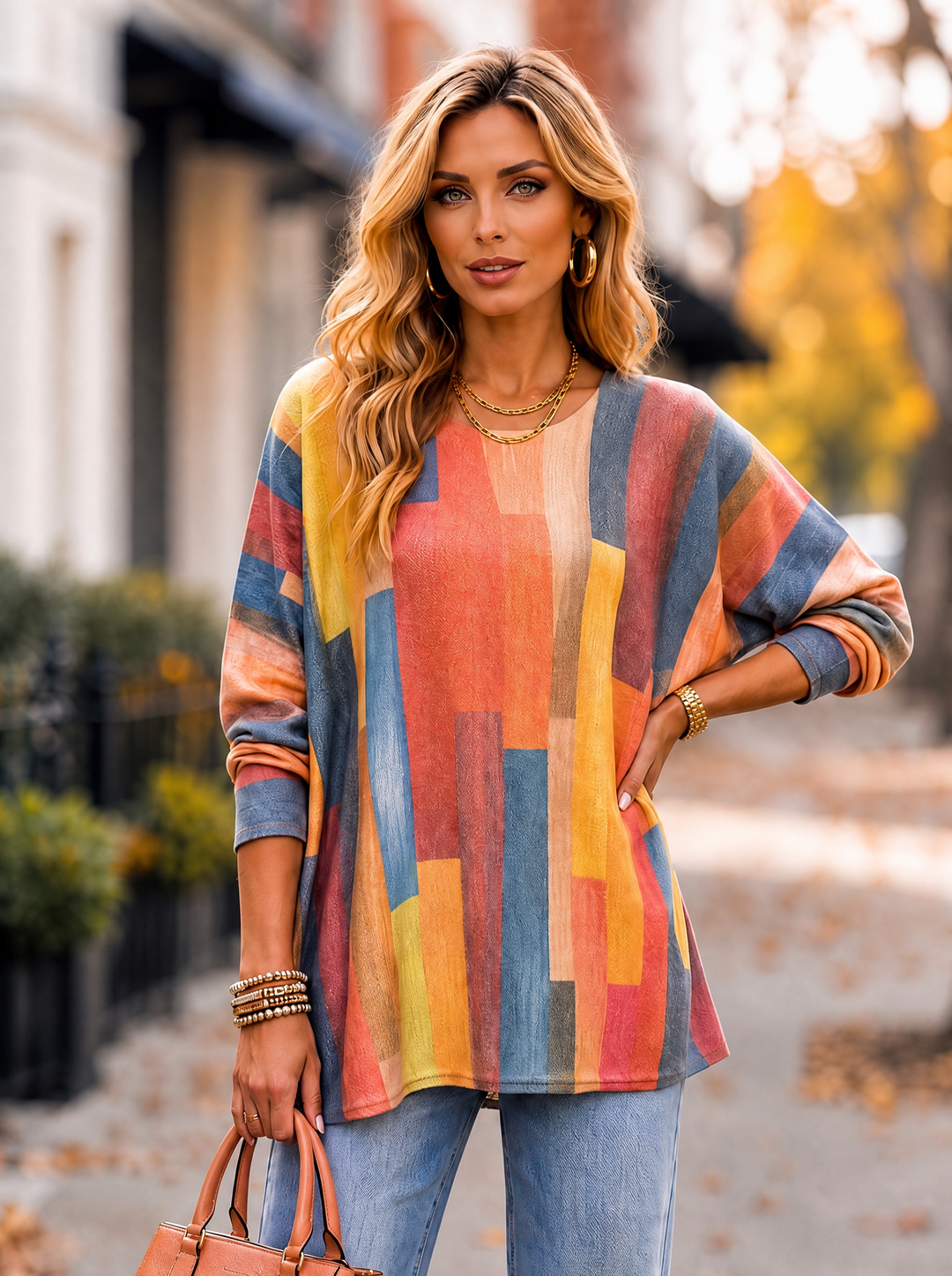 “MAGNOLIA” Curve Soft Knit Abstract Print Jumper coral