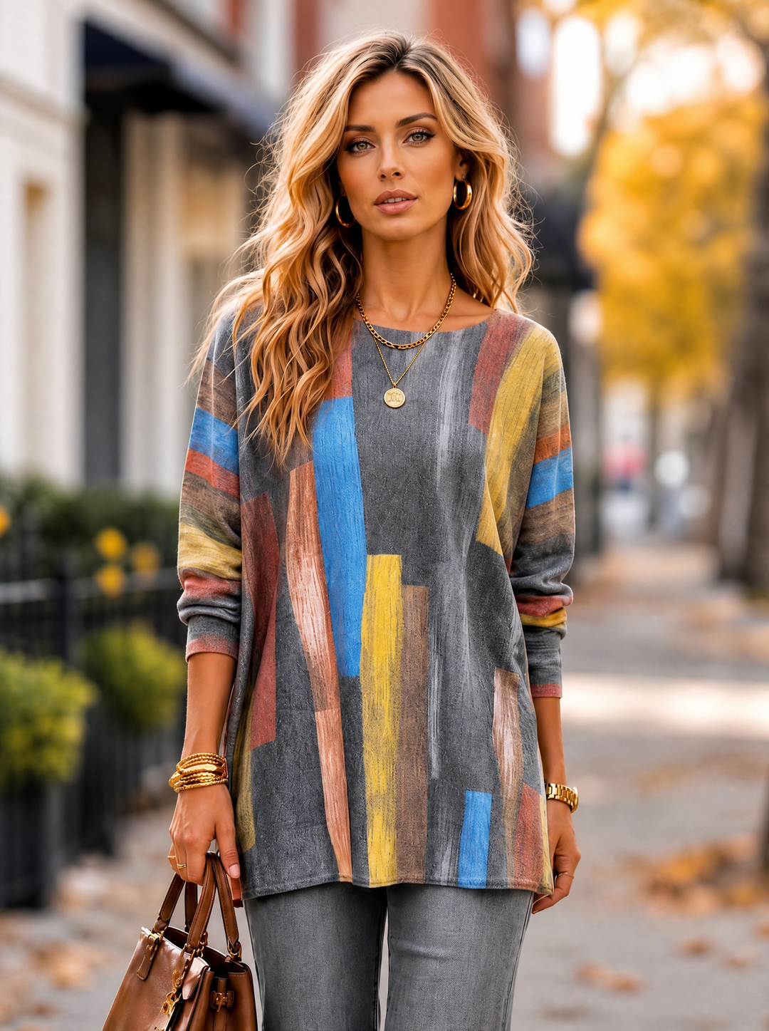 “MAGNOLIA” Curve Soft Knit Abstract Print Jumper charcoal