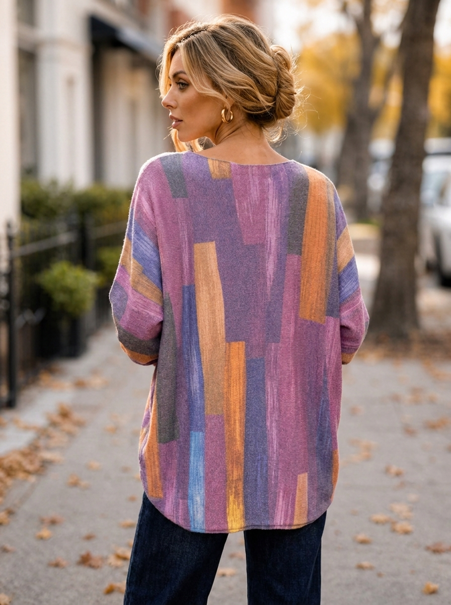 “MAGNOLIA” Curve Soft Knit Abstract Print Jumper purple