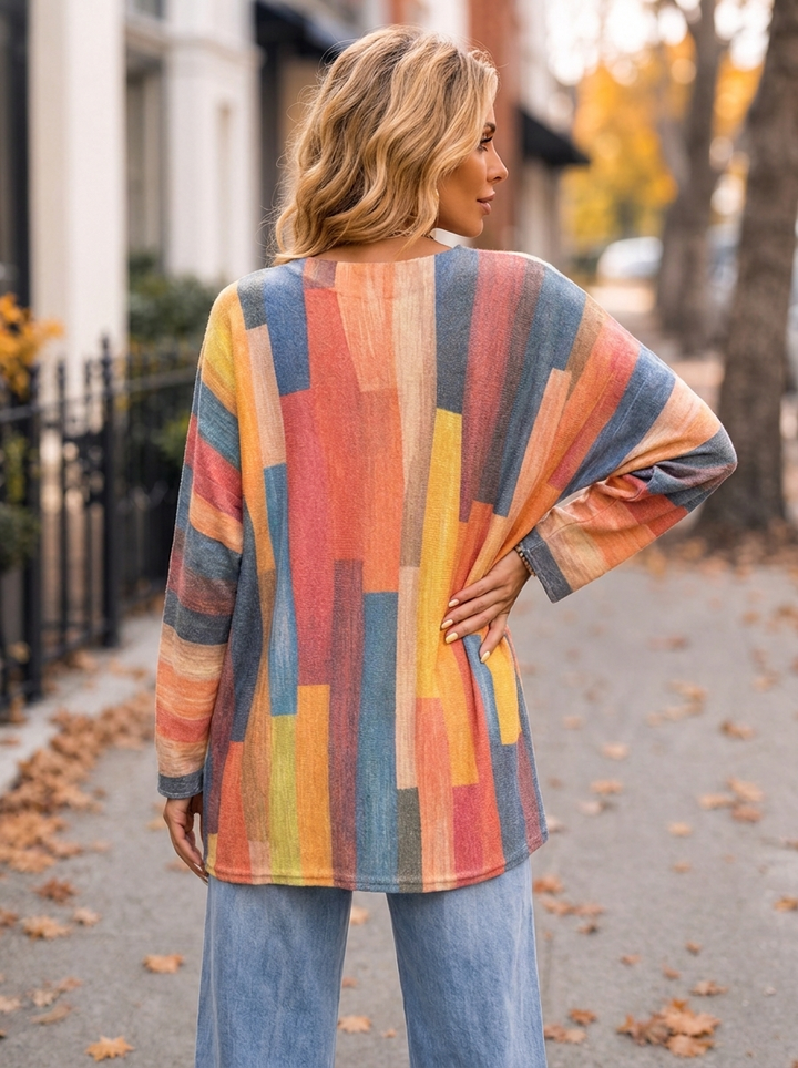 “MAGNOLIA” Curve Soft Knit Abstract Print Jumper coral