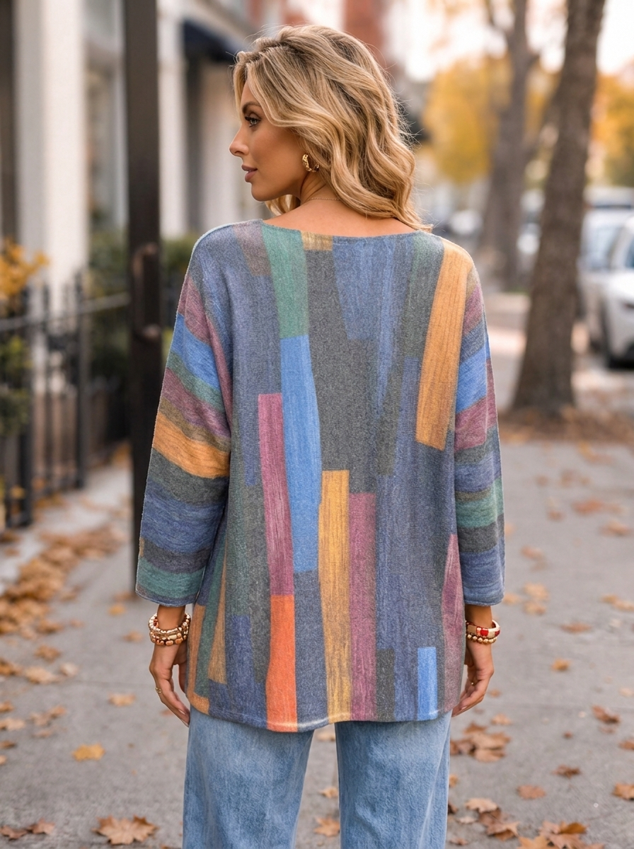 “MAGNOLIA” Curve Soft Knit Abstract Print Jumper blue
