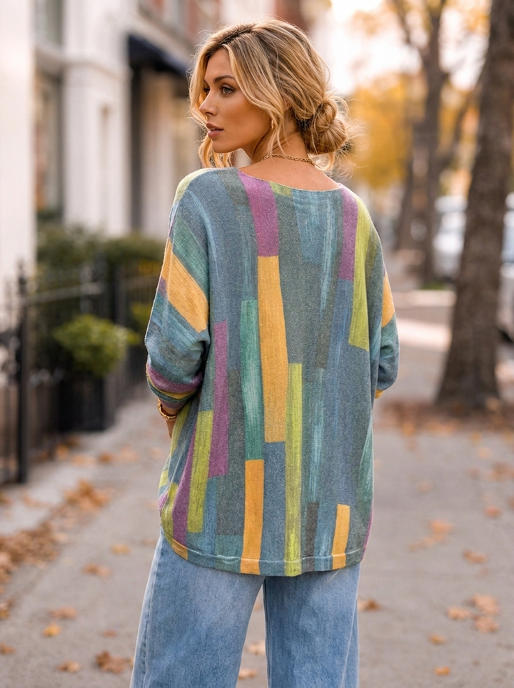 “MAGNOLIA” Curve Soft Knit Abstract Print Jumper petrol blue