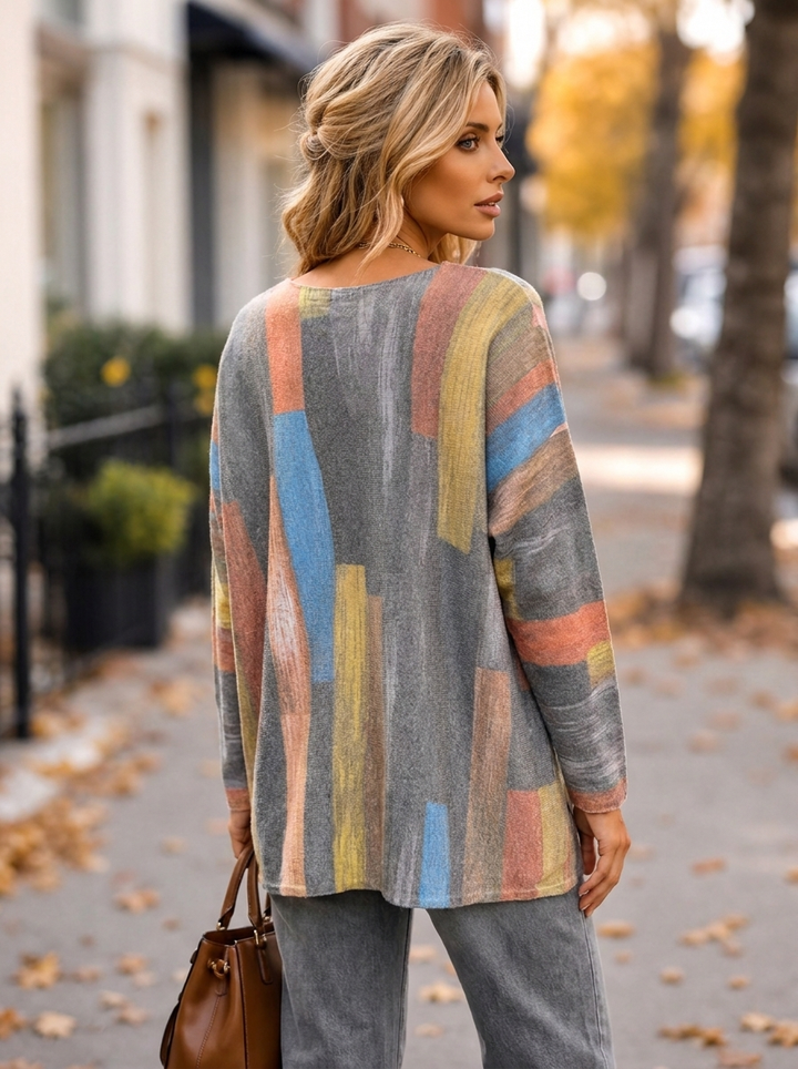 “MAGNOLIA” Curve Soft Knit Abstract Print Jumper charcoal