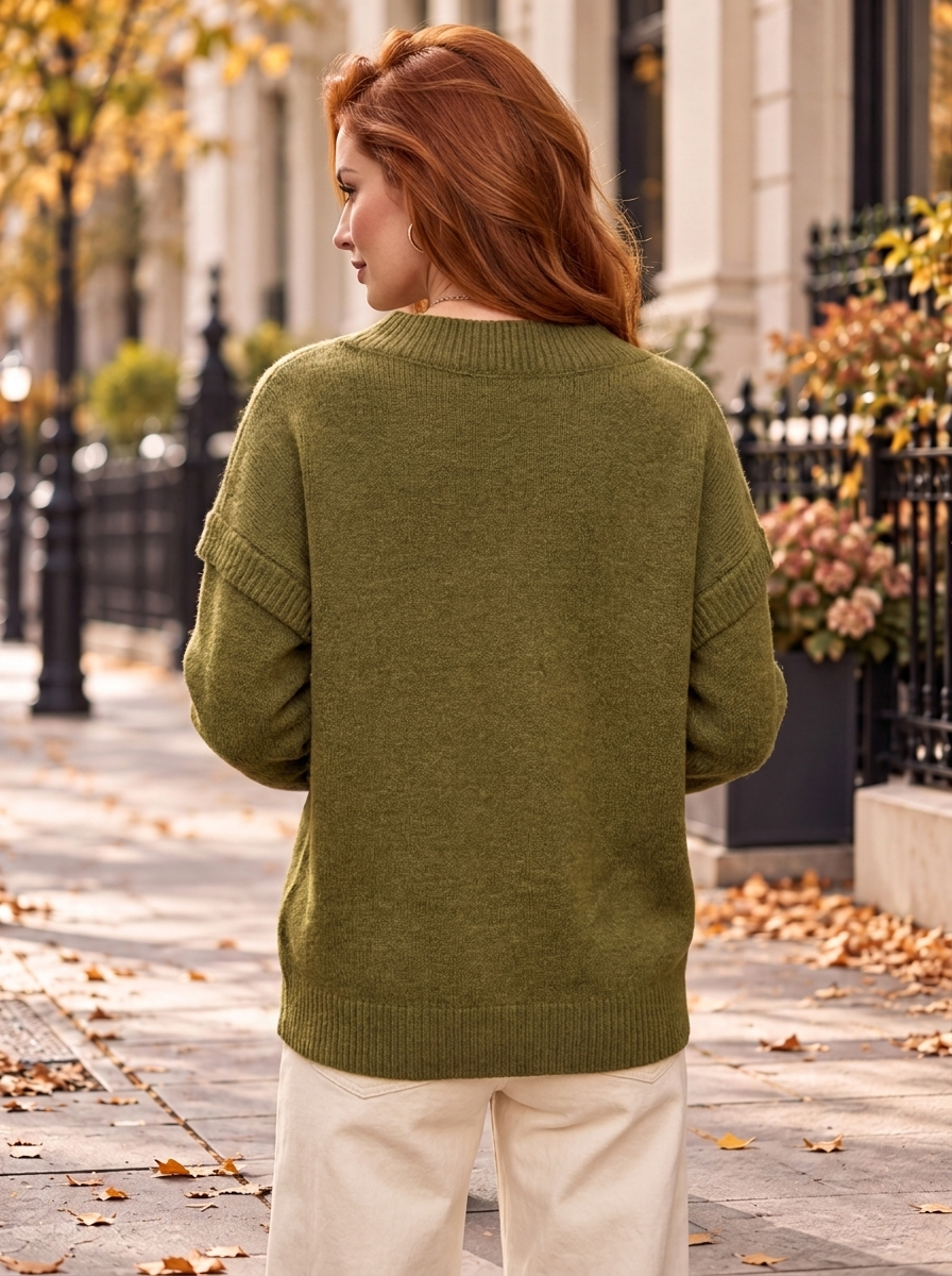“MIA”  Premium V-Neck Soft Knit Jumper silver olive green