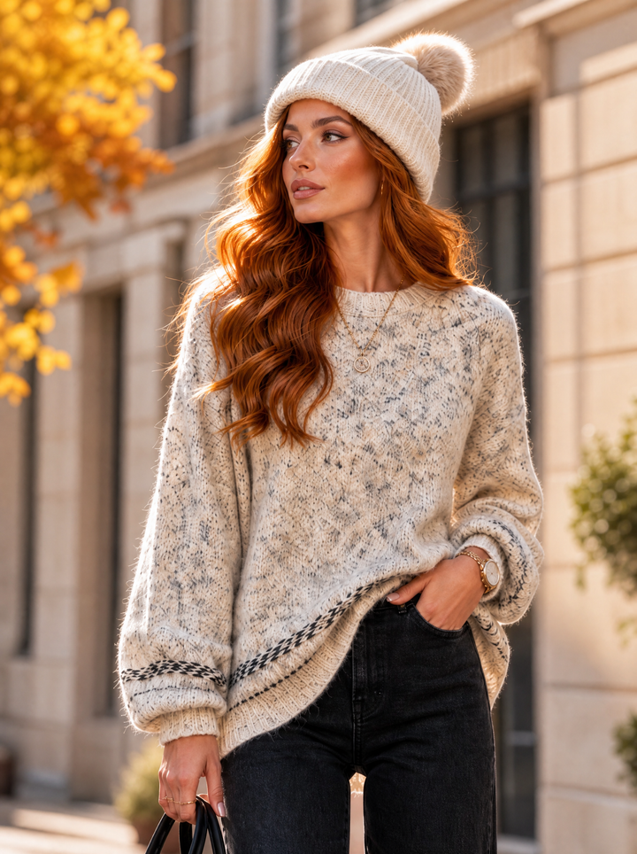 “YVONNE” Premium Flecked Jumper With Contrast Stitch Detail cream