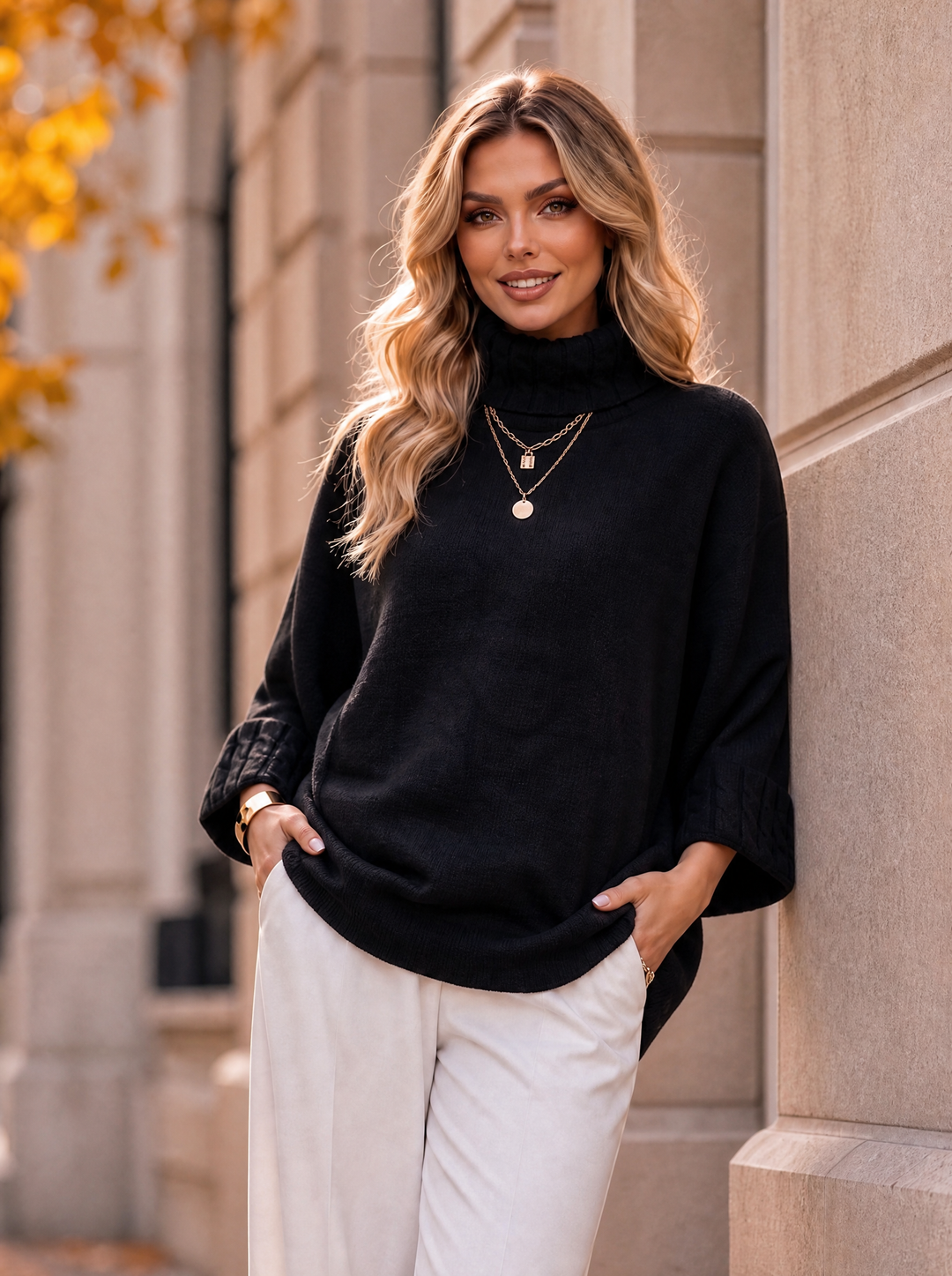 “NALA” Cable Detail Roll Neck Jumper Relaxed Fit black
