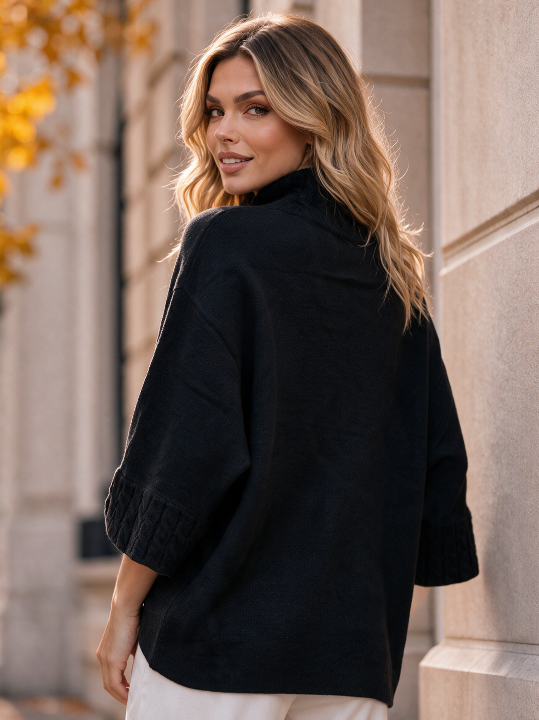 “NALA” Cable Detail Roll Neck Jumper Relaxed Fit black