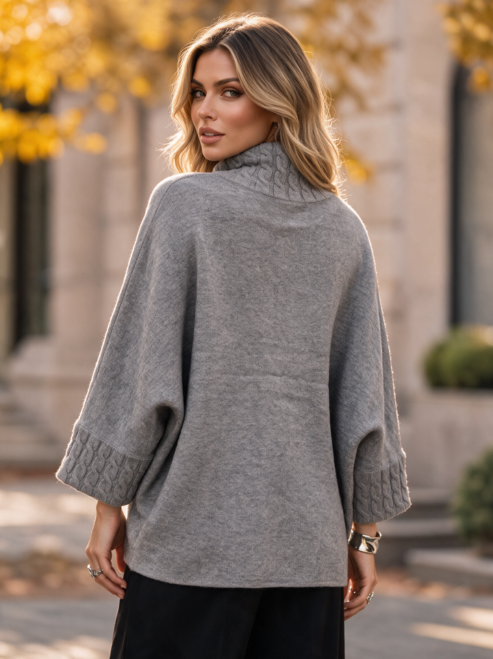 “NALA” Cable Detail Roll Neck Jumper Relaxed Fit grey