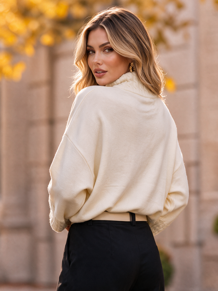 “NALA” Cable Detail Roll Neck Jumper Relaxed Fit cream