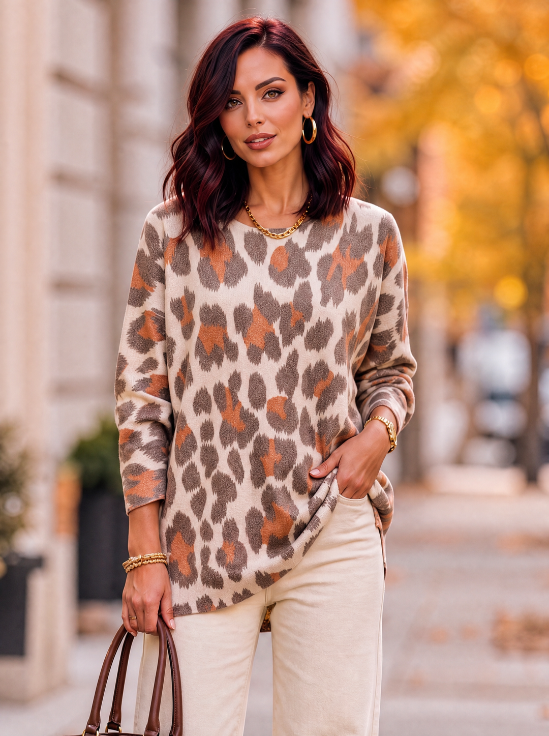 “MAGNOLIA” Curve Soft Knit Animal Print Jumper orange