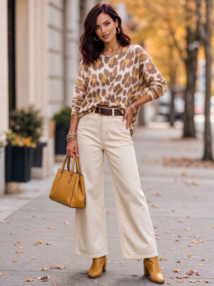 “MAGNOLIA” Curve Soft Knit Animal Print Jumper chocolate