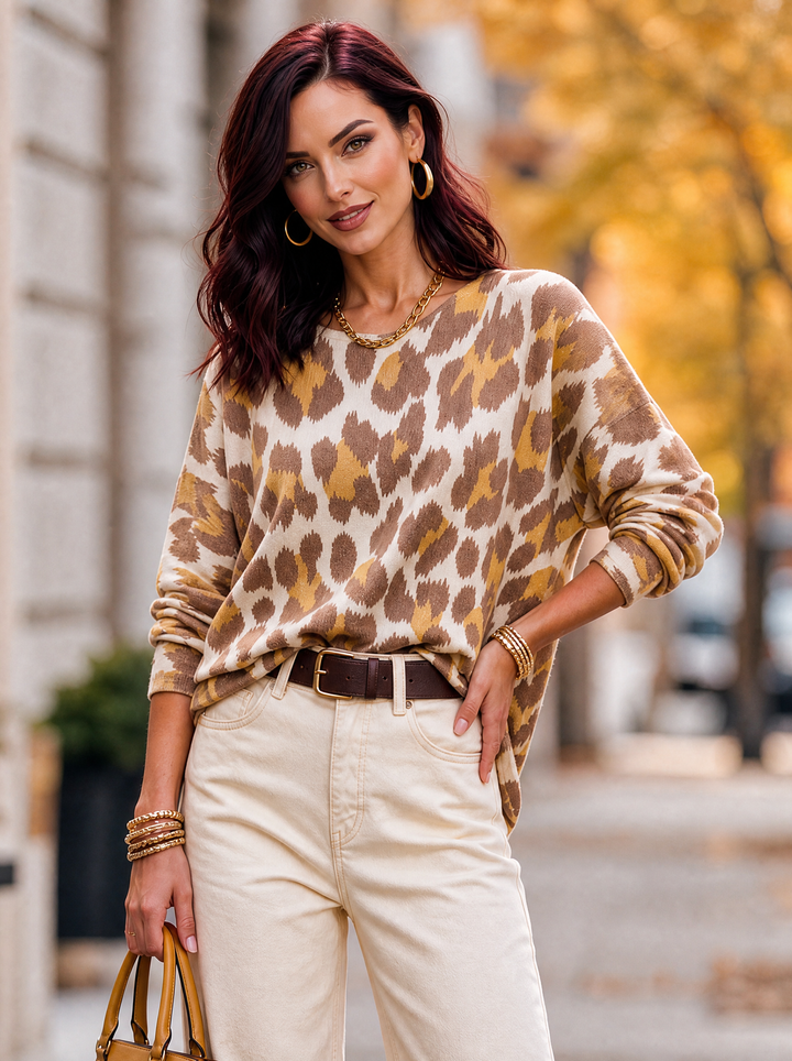 “MAGNOLIA” Curve Soft Knit Animal Print Jumper chocolate