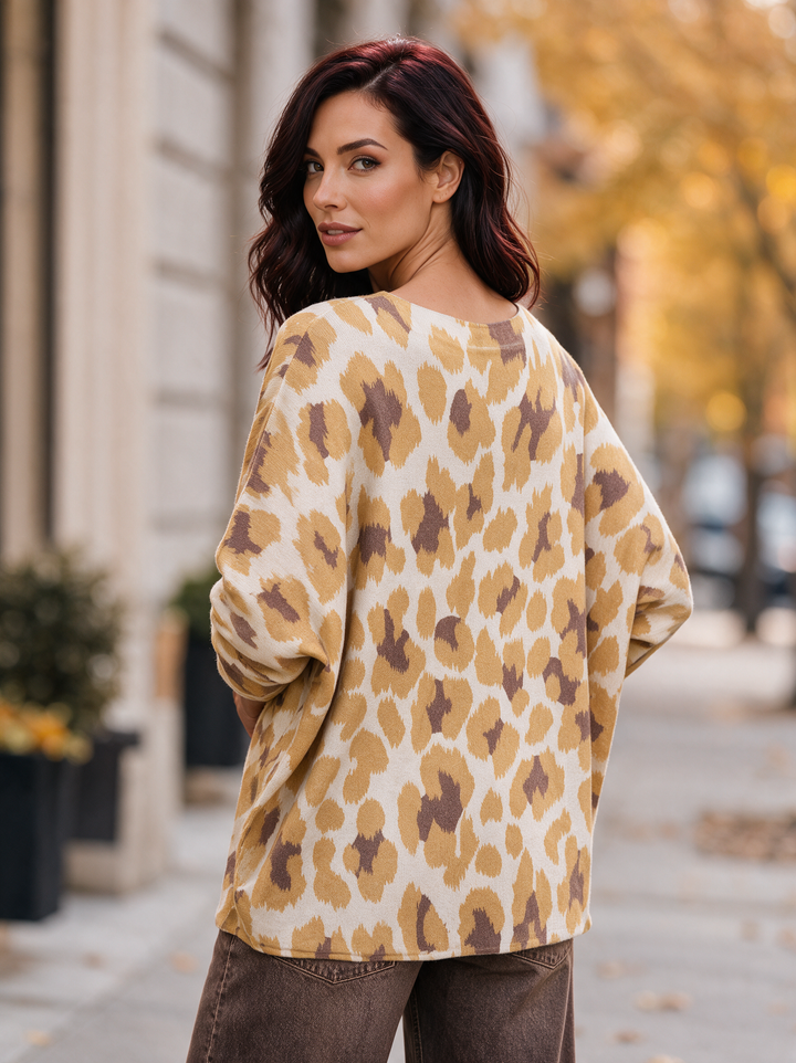 “MAGNOLIA” Curve Soft Knit Animal Print Jumper mustard