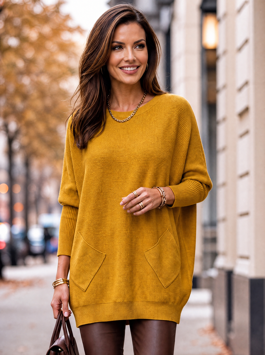 “MOLLY” Soft Relaxed Fit Pocket Jumper With Braid Back MUSTARD