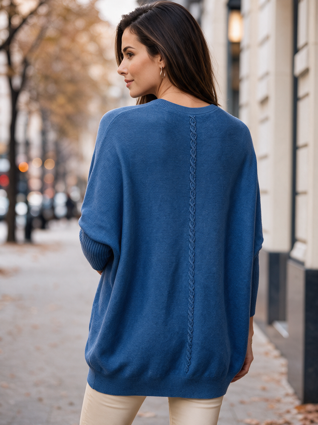 “MOLLY” Soft Relaxed Fit Pocket Jumper With Braid Back BLUE