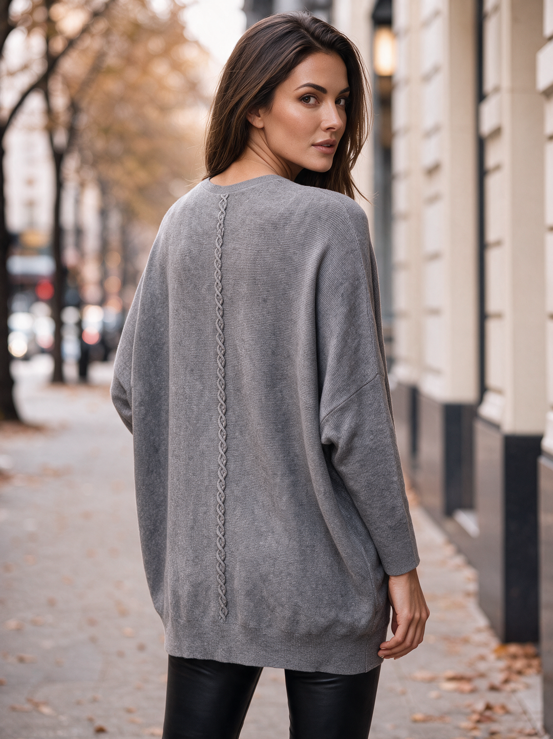 “MOLLY” Soft Relaxed Fit Pocket Jumper With Braid Back GREY