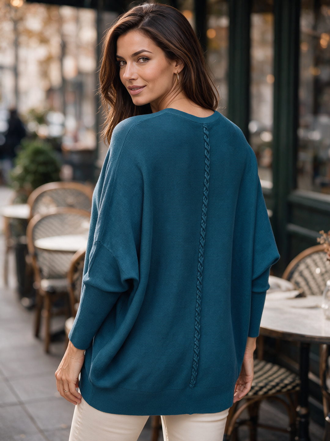 “MOLLY” Soft Relaxed Fit Pocket Jumper With Braid Back TEAL
