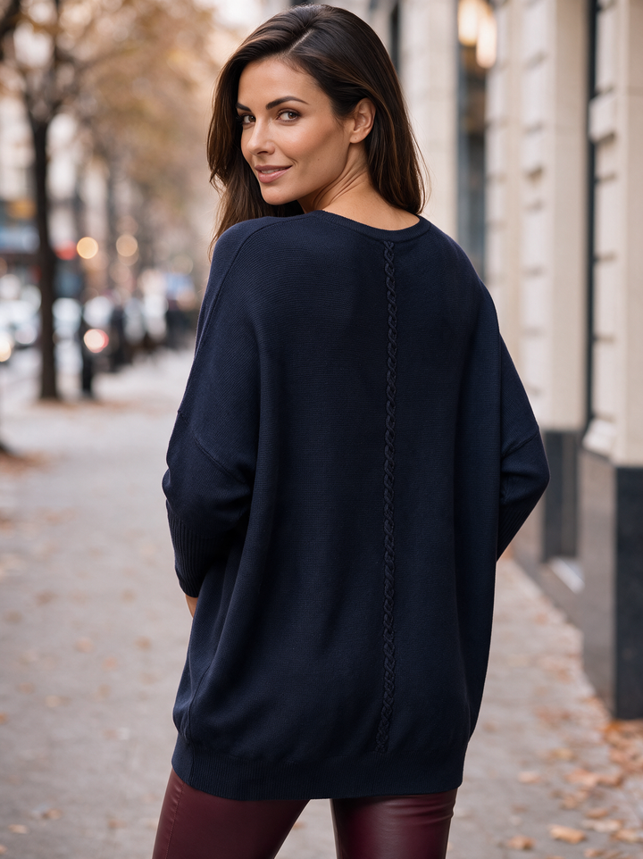 “MOLLY” Soft Relaxed Fit Pocket Jumper With Braid Back NAVY