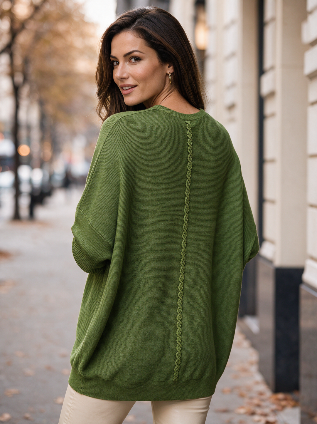 “MOLLY” Soft Relaxed Fit Pocket Jumper With Braid Back LIME GREEN