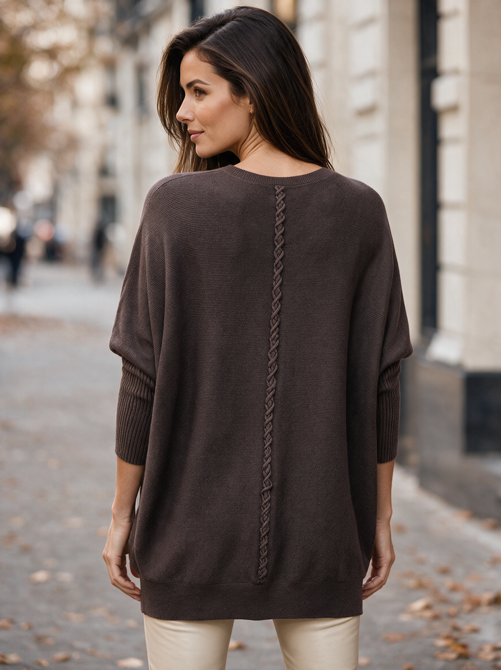 “MOLLY” Soft Relaxed Fit Pocket Jumper With Braid Back CHOCOLATE