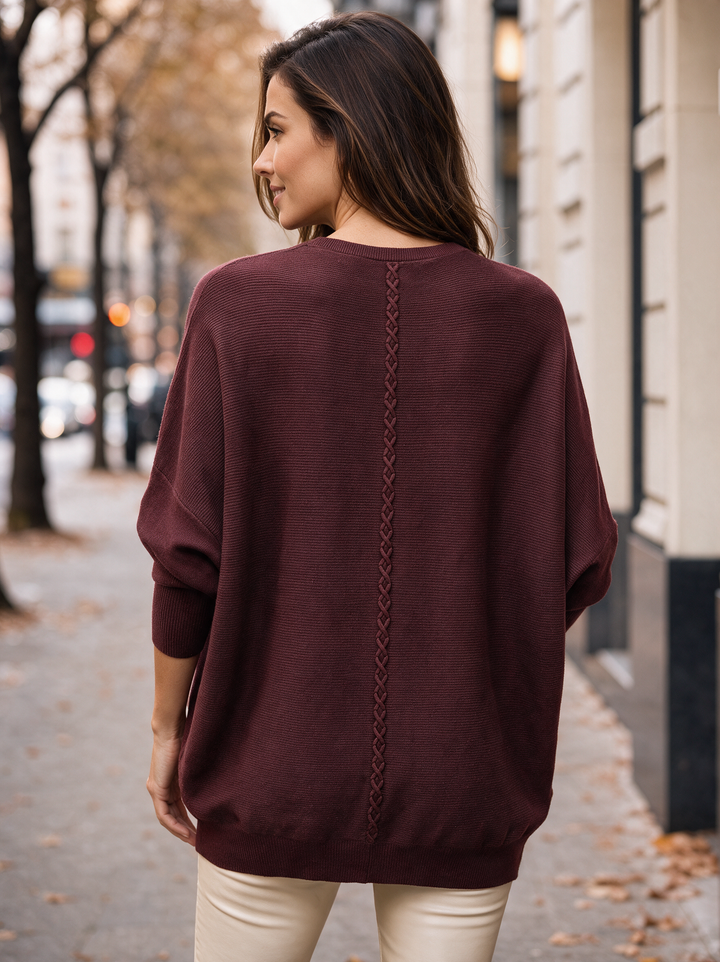 “MOLLY” Soft Relaxed Fit Pocket Jumper With Braid Back BURGUNDY