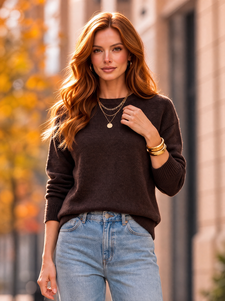 “FRANCES” Soft Crew Neck Jumper chocolate