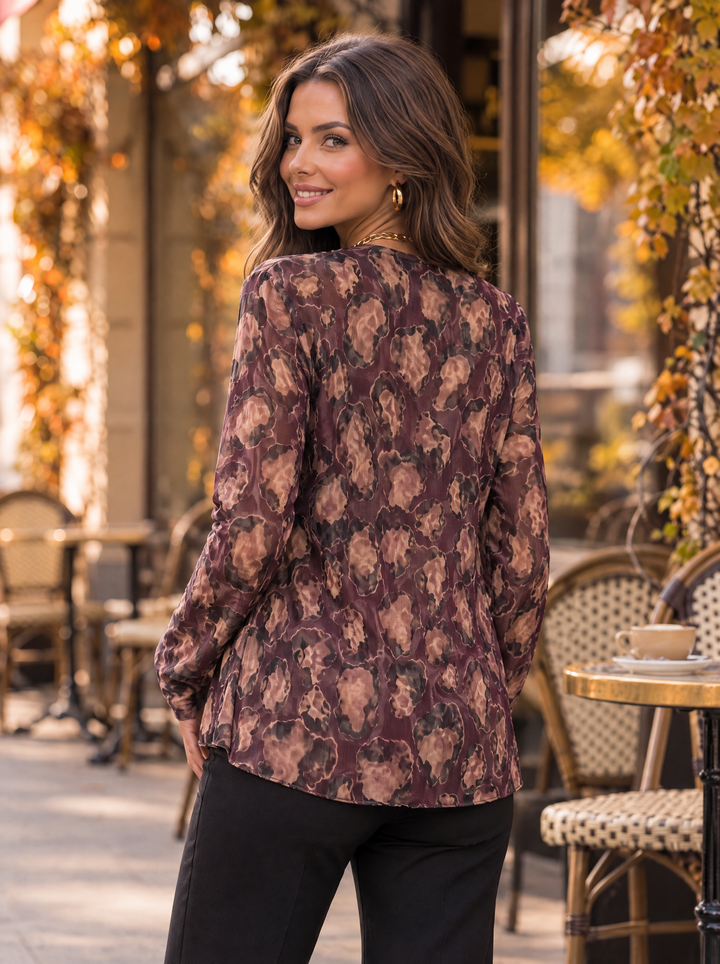 “MONIQUE” Leopard Print Mesh Top plum