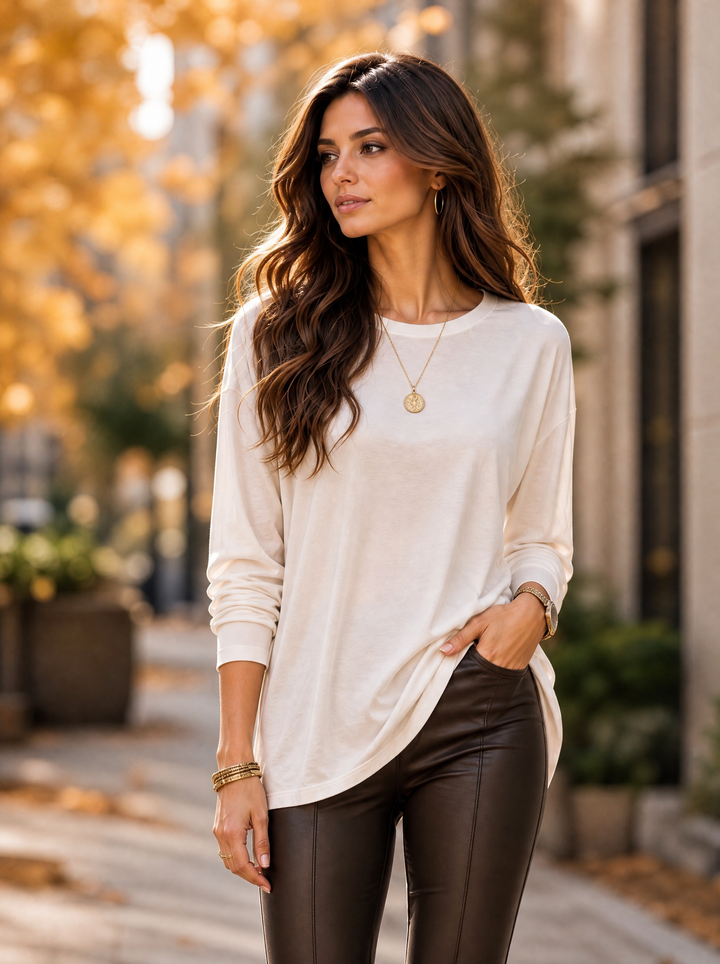 “HELEN” Relaxed Fit “MAGIC” Long Sleeve Jersey Top winter white
