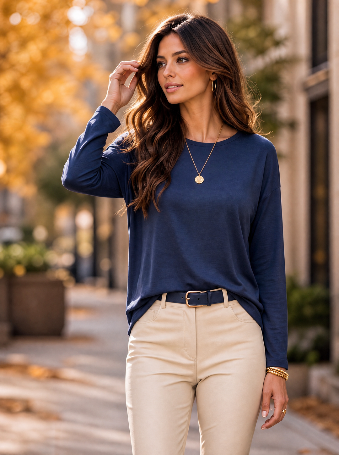 “HELEN” Relaxed Fit “MAGIC” Long Sleeve Jersey Top navy