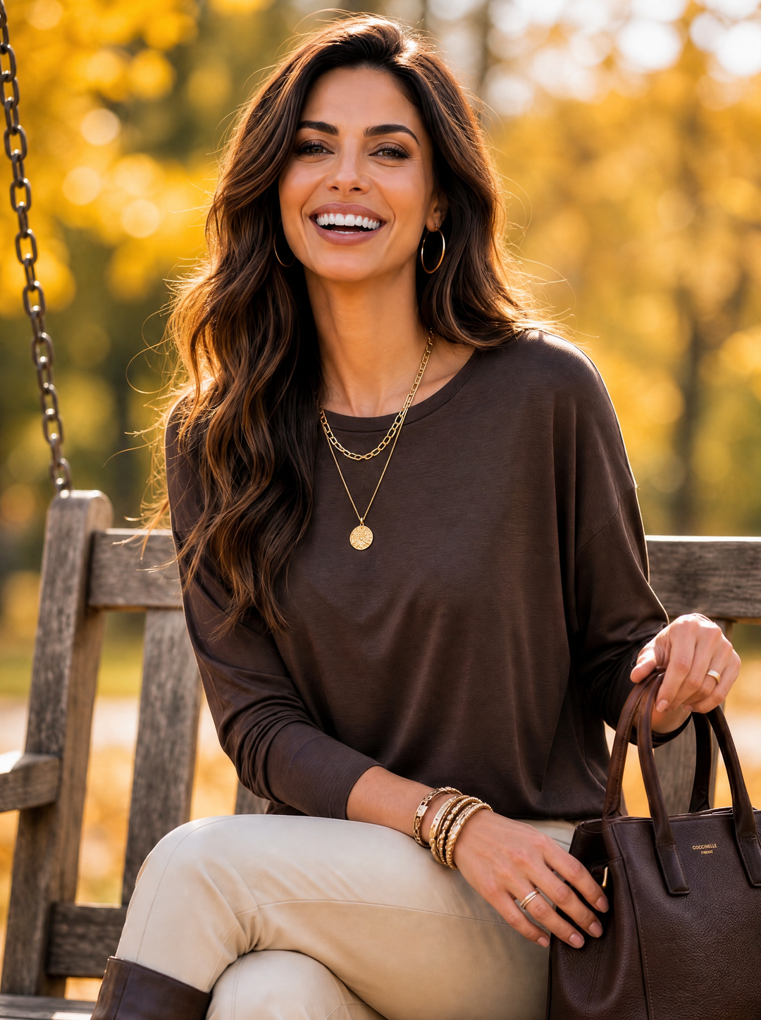 “HELEN” Relaxed Fit “MAGIC” Long Sleeve Jersey Top chocolate