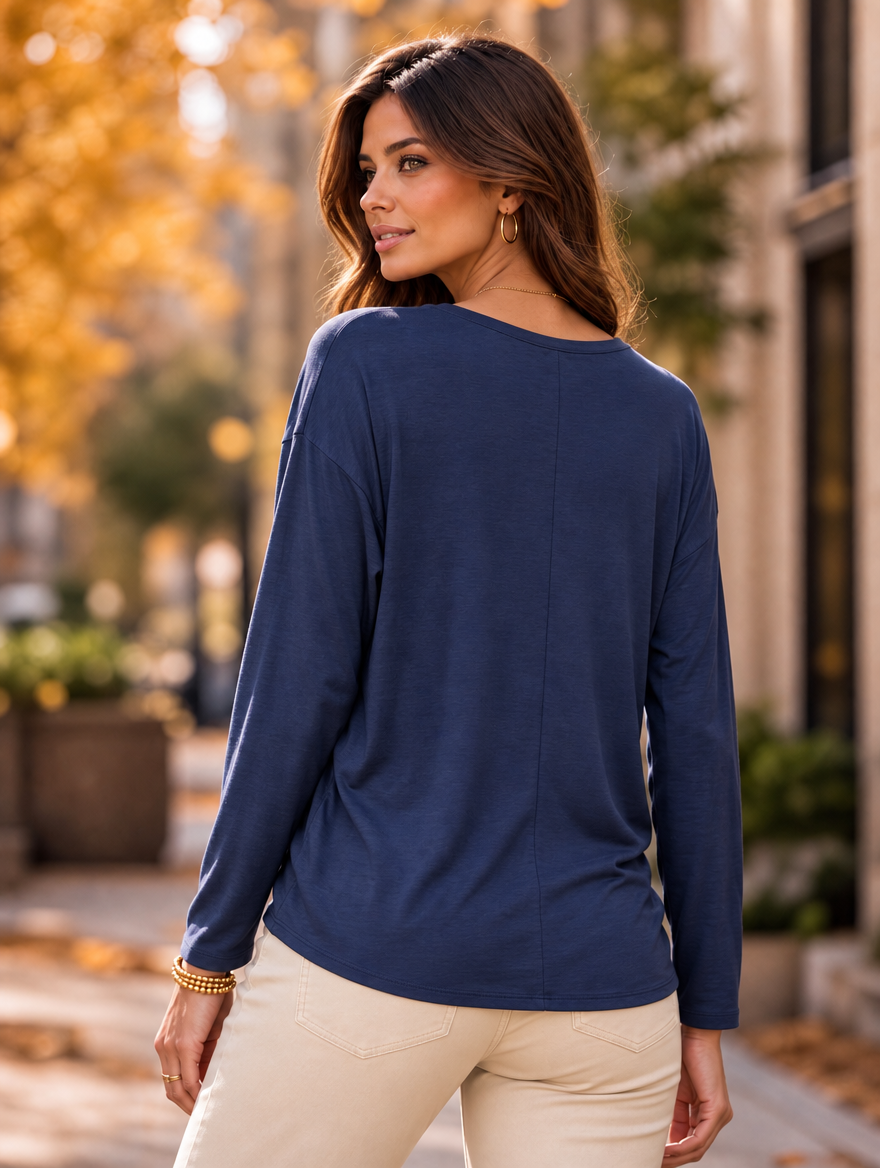 “HELEN” Relaxed Fit “MAGIC” Long Sleeve Jersey Top navy